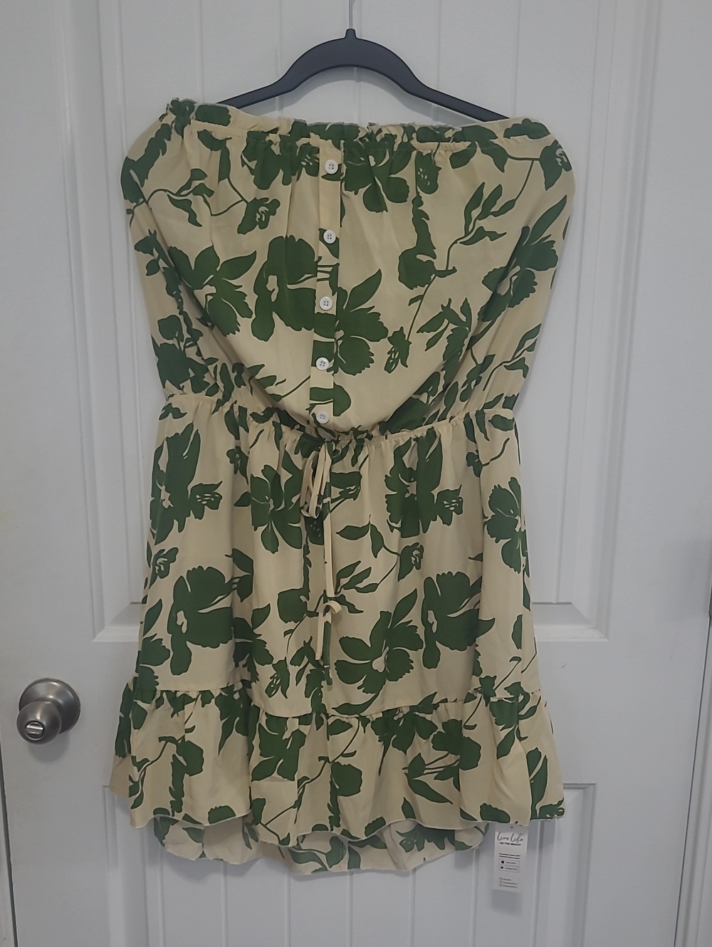Cupshe Cream Strapless Dress with Green Floral Print